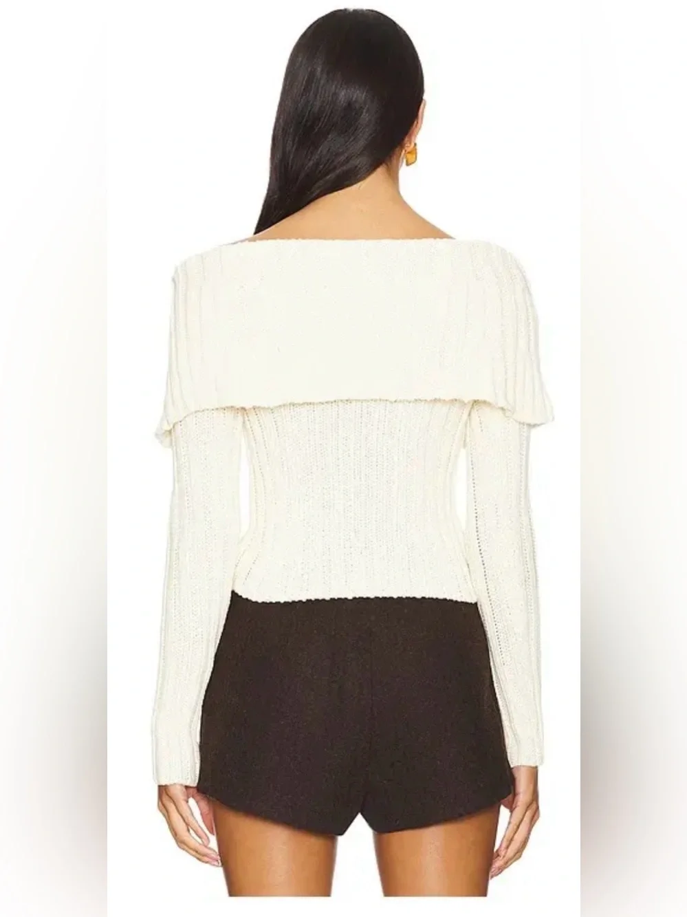 Tularosa Revolve Letina Ivory Foldover Off the Shoulder Knit Sweater Large NWT